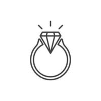 el signo vectorial del símbolo del diamante del anillo está aislado en un fondo blanco. color de icono de diamante de anillo editable. vector