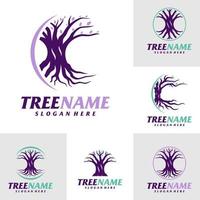 conjunto de árbol con plantilla de diseño de logotipo de raíz. vector de concepto de logotipo de árbol. símbolo de icono creativo