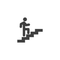 Vector sign of the Man on stairs going up symbol is isolated on a white background. Man on stairs going up icon color editable.