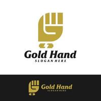 Gold Hand Logo Design Template. Clench Hand logo concept vector. Creative Icon Symbol vector