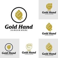 conjunto de plantilla de diseño de logotipo de mano de oro. vector de concepto de logotipo de mano apretada. símbolo de icono creativo