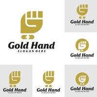 Set of Gold Hand Logo Design Template. Clench Hand logo concept vector. Creative Icon Symbol vector