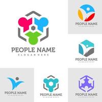 conjunto de plantilla de diseño de logotipo de personas. vector de concepto de logotipo de personas de la comunidad. símbolo de icono creativo