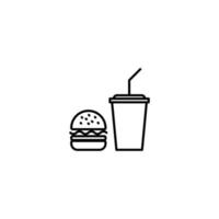 Vector sign of the Burger with soft drink symbol is isolated on a white background. Burger with soft drink icon color editable.