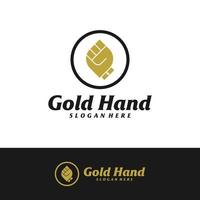 plantilla de diseño de logotipo de mano de oro. vector de concepto de logotipo de mano apretada. símbolo de icono creativo