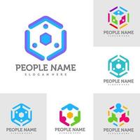 conjunto de plantilla de diseño de logotipo de personas. vector de concepto de logotipo de personas de la comunidad. símbolo de icono creativo