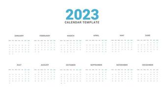 Calendar 2023 template vector, simple minimal design, Planner 2023 year, Wall calendar 2023 year, Week Starts sunday, Set of 12 calendar, advertisement, printing, stationery, holidays in blue colors vector