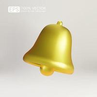 Realistic 3d gold bell vector on empty background, vector shape rendering for notification design