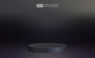 Realistic black podium for minimal scene product display. vector rendering on dark background. minimal studio room scene