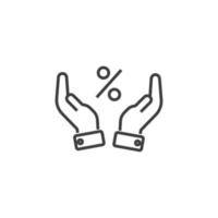 Vector sign of the Percentage on hand symbol is isolated on a white background. Percentage on hand icon color editable.