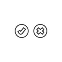 Vector sign of the check mark and cross symbol is isolated on a white background. check mark and cross icon color editable.