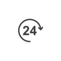 Vector sign of the 24 hours symbol is isolated on a white background. 24 hours icon color editable.