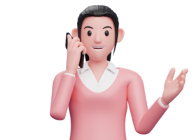 garota de moletom rosa falando no celular, ilustração de personagem de renderização 3d png