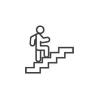 Vector sign of the Man on stairs going up symbol is isolated on a white background. Man on stairs going up icon color editable.