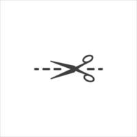 Vector sign of the Scissors cut line symbol is isolated on a white background. Scissors cut line icon color editable.