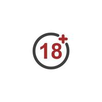 Vector sign of the Under 18 years Sign Mark symbol is isolated on a white background. Under 18 years Sign Mark icon color editable.