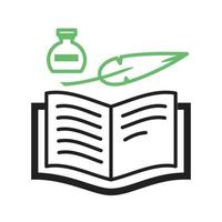 Quill and Book Line Green and Black Icon vector