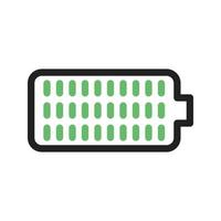línea de batería completa icono verde y negro vector