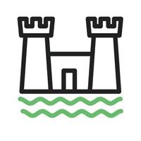 Castle on Beach Line Green and Black Icon vector