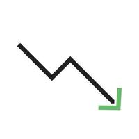 Trending Down Line Green and Black Icon vector