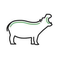 línea de hipopótamo icono verde y negro vector