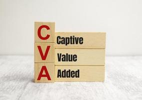 wooden blocks with the word CVA on white background photo