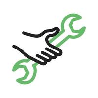 Holding Wrench Line Green and Black Icon vector