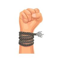 The concept of freedom, a hand with a fist with a torn rope. Vector illustration