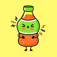 Cute angry bottle cold drink character. Vector hand drawn cartoon kawaii character illustration icon. Isolated on yellow background. Sad bottle cold drink character concept