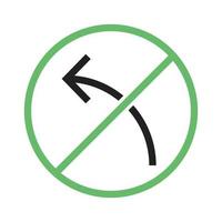 No left turn Line Green and Black Icon vector