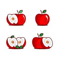 vector illustration of red apple fruit, split apple