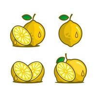 ilustración vectorial de un conjunto de limones, división de limón, vector de rodajas de limón