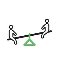 Sitting on Seesaw Line Green and Black Icon vector