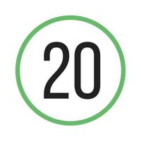 Speed limit 20 Line Green and Black Icon vector