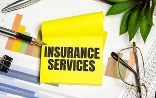 yellow paper with the text insurance services photo