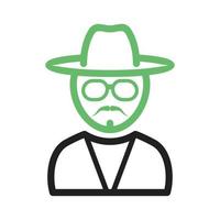 hipster, hombre, en, sombras, línea, verde y negro, icono vector