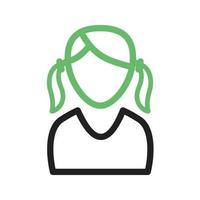 Girl in Two Ponytails Line Green and Black Icon vector