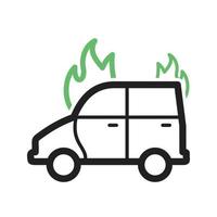 Car on Fire Line Green and Black Icon vector