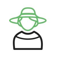 chica en línea de sombrero elegante icono verde y negro vector