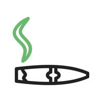 línea de cigarros encendida icono verde y negro vector