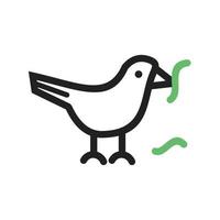 Bird Eating Worm Line Green and Black Icon vector