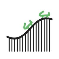 línea de montaña rusa icono verde y negro vector
