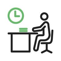 icono verde y negro de la línea de trabajo tardío vector