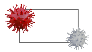 Immagine di rendering 3d del modello del virus covid-19 e cornice per il testo png