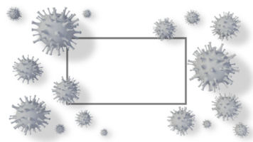 Imagen de representación 3d del modelo de virus covid-19 y marco blanco para texto png