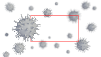 Immagine di rendering 3d del modello del virus covid-19 e cornice per il testo png