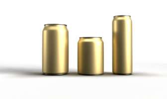 una representación 3d de 3 latas doradas sobre fondo transparente png