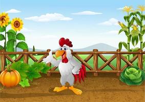 Cartoon rooster standing in the garden vector