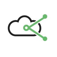 Shared Cloud Line Green and Black Icon vector