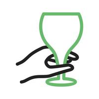 sosteniendo la línea de copa de vino icono verde y negro vector